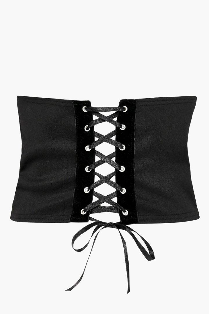 Boohoo Sofia Velvet Trim Corset Belt Black