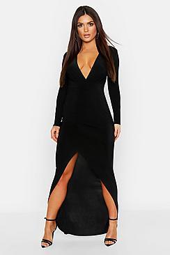 Boohoo Wrap Detail Long Sleeve Maxi Dress