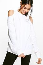 Boohoo Esme Extreme Cold Shoulder Sweat Shirt Cream