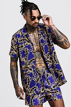 Boohoo Baroque Print Shirt & Swim Shorts