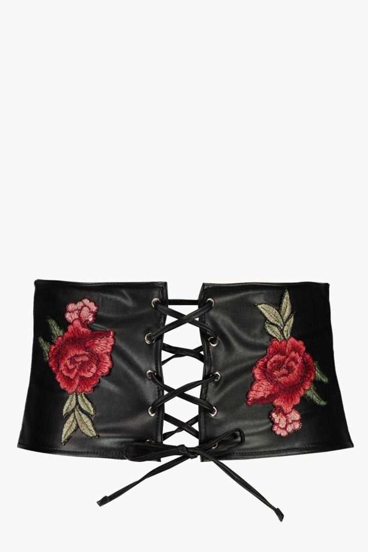 Boohoo Plus Jazmin Embroidered Corset Belt Black