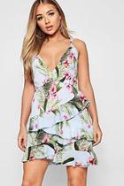 Boohoo Natasha Plunge Strappy Palm Print Dress