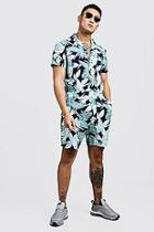 Boohoo Leaf Print Revere Collar Short Jumpsuit