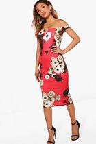 Boohoo Livvy Floral Off The Shoulder Midi Dress