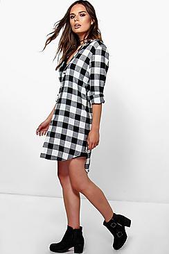 Boohoo Leni Monochrome Check Shirt Dress