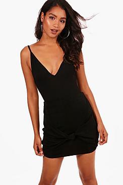 Boohoo Lily Premium Slinky Full Knot Drape Mini Skirt