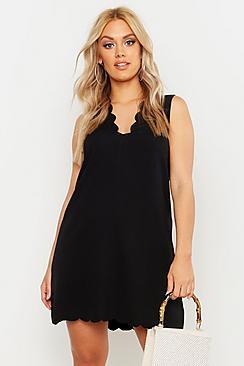 Boohoo Plus Scallop Edge V Neck Sleeveless Shift Dress