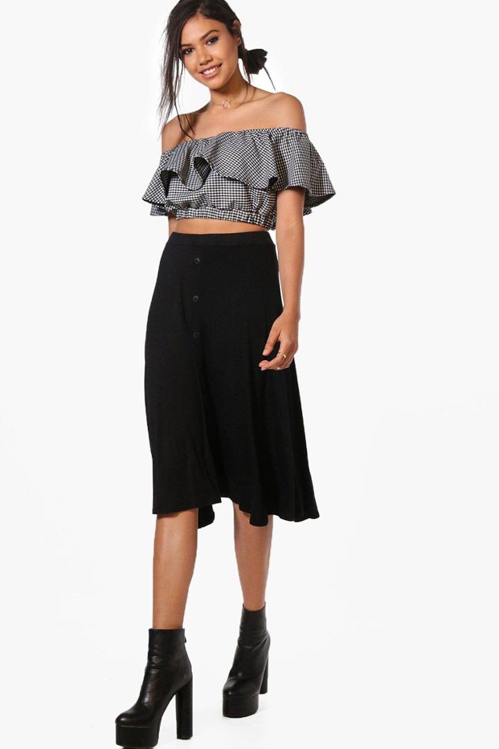 Boohoo Eva Button Front Jersey Midi Skirt Black