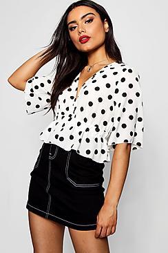 Boohoo Spot Print Woven Wrap Top