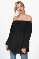 Boohoo Felicity Woven Flare Cuff Bardot Black
