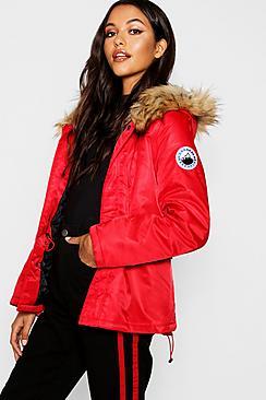 Boohoo Short Sporty Luxe Faux Fur Parka