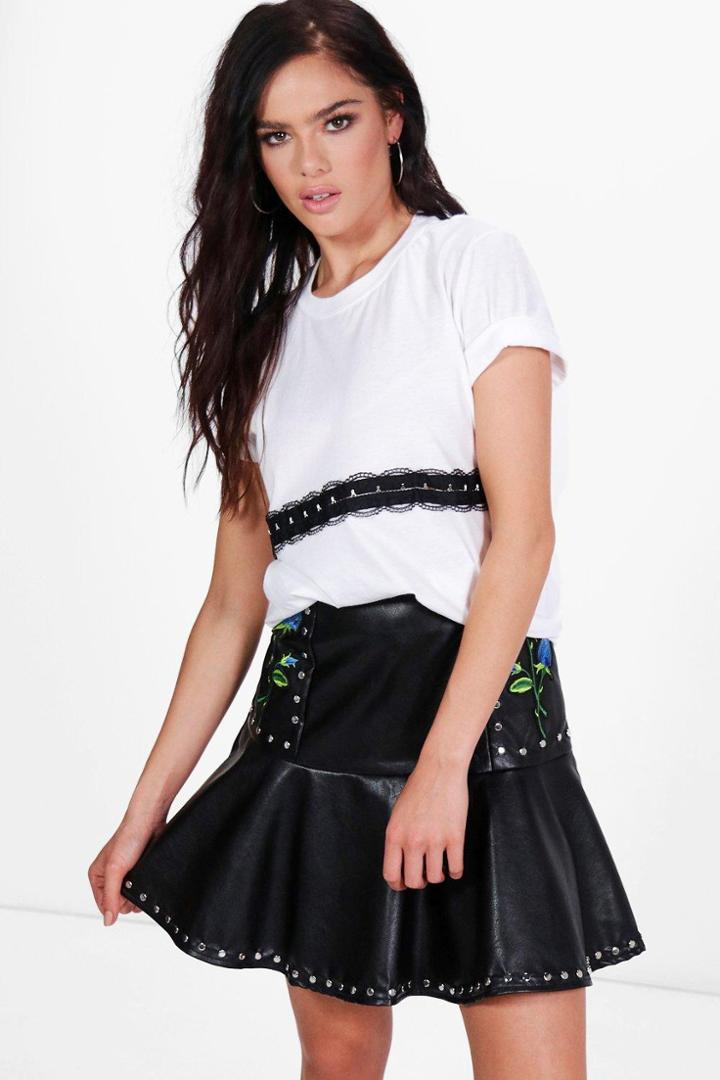Boohoo Petite Ebony Crochet Eyelet Detail Tee White
