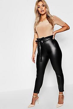 Boohoo Plus Paperbag Waist Pu Trouser