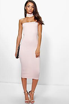 Boohoo Tall Celise Detachable Choker Bandeau Midi Dress