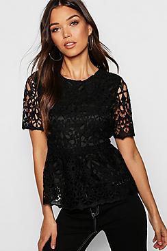 Boohoo Premium Lace Scallop Edge Peplum Top