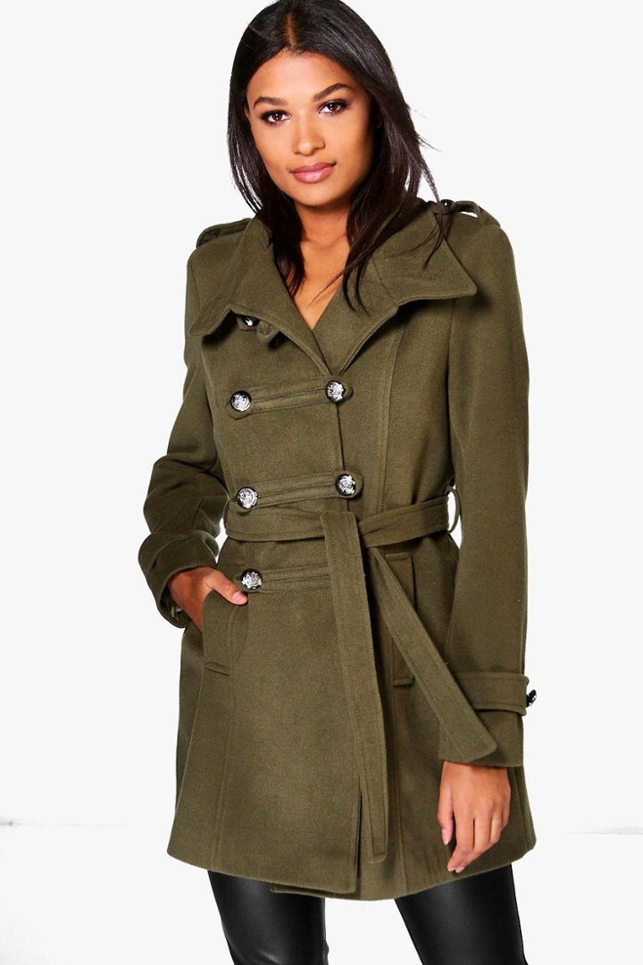 Boohoo Jade Military Wool Look Coat Khaki