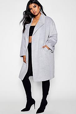 Boohoo Plus Belted Wool Look Coat