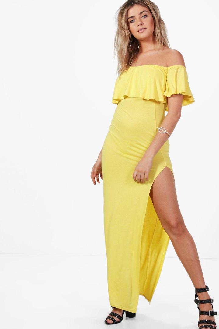 Boohoo Lucy Frill Detail Off The Shoulder Maxi Dress Freesia