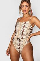 Boohoo Plus Ring Detail Belted Snake Swimsuit
