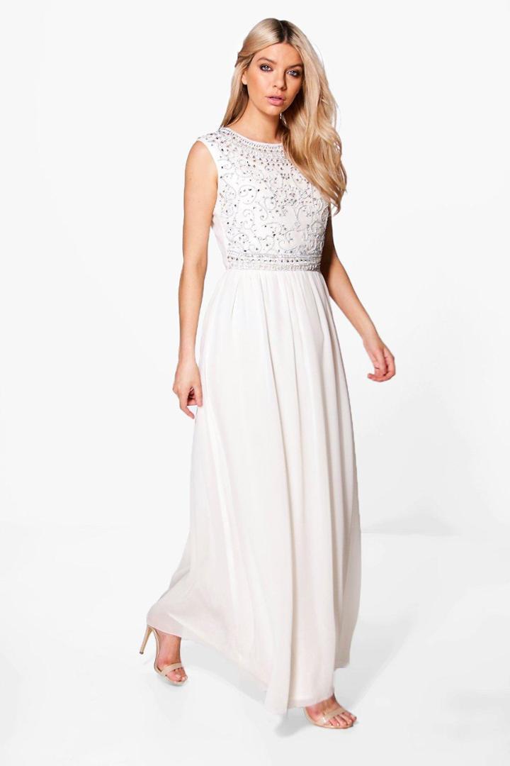 Boohoo Boutique Isla Embellished Chiffon Maxi Dress Ivory