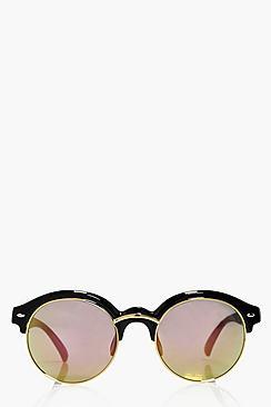 Boohoo Ruby Half Frame Round Sunglasses