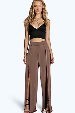 Boohoo Keela Split Front Wide Leg Palazzo Trousers
