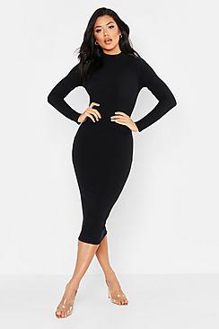 Boohoo Tonal Ribbed High Neck Midi Dress