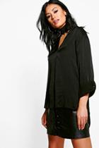 Boohoo Isolde Satin Shirt Black