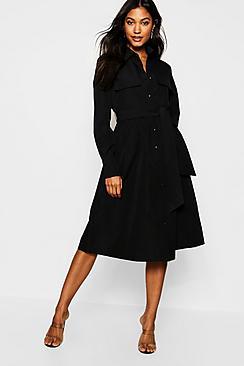 Boohoo Utility Pocket Midi Shirt Dress