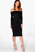 Boohoo Amy Slinky Oversized Off The Shoulder Midi Dress Black