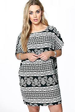 Boohoo Plus Clare Stripe Woven Shift Dress