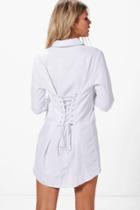 Boohoo Petite Nicola Corset Back Detail Shirt Dress White