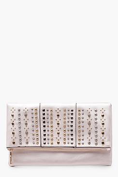 Boohoo Stud Flap Clutch Bag