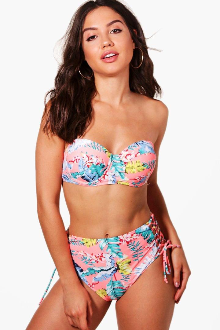 Boohoo Paris Neon Leaf Underwired H/w Bikini Coral