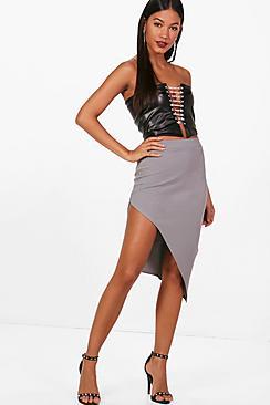 Boohoo Sasha Extreme Asymetric Crepe Midi Skirt
