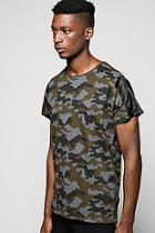 Boohoo Camo Print T Shirt With Gold Side Zips
