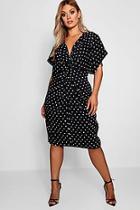 Boohoo Plus Twist Front Polka Dot Midi Dress