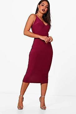 Boohoo Felicity Strappy Plunge Detail Midi Dress