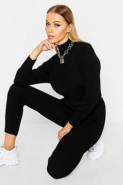 Boohoo Knitted Crop Lounge Set