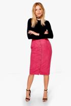Boohoo Marin Button Front Woven Suedette Midi Skirt Berry
