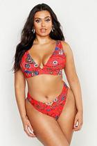 Boohoo Plus Chain Print High Leg Deep Plunge Bikini