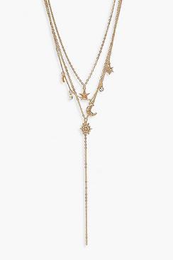 Boohoo Moon & Stars Layered Plunge Necklace