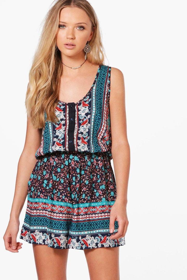 Boohoo Gaynor Border Print Playsuit Multi
