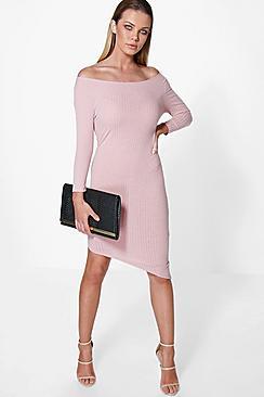 Boohoo Suzy Off The Shoulder Asymmetric Bodycon Dress