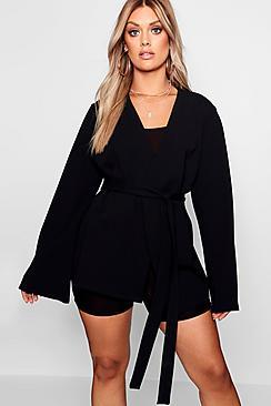 Boohoo Plus Emily Longline Flared Sleeve Blazer