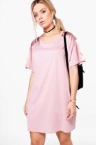 Boohoo Plus Kelly Satin Trim Ribbed T-shirt Dress Blush