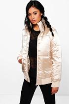 Boohoo Lacey Satin Padded Jacket Nude