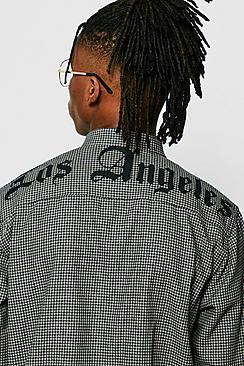 Boohoo Loose Fit Houndstooth Shirt With La Print