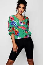 Boohoo Floral Pin Tuck Sleeve Detail Wrap Blouse