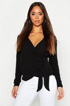 Boohoo Wrap Over Tie Side Blouse